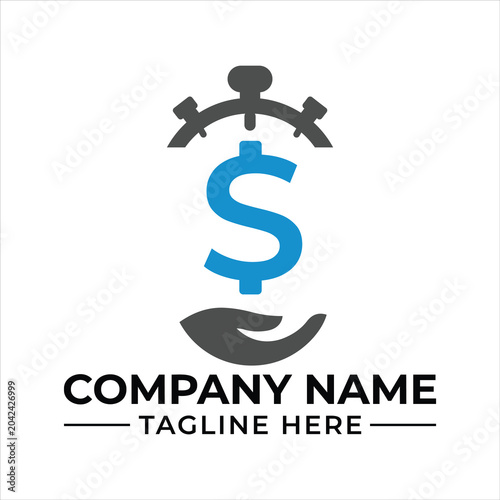 Dollar sign with clock and hand logo design