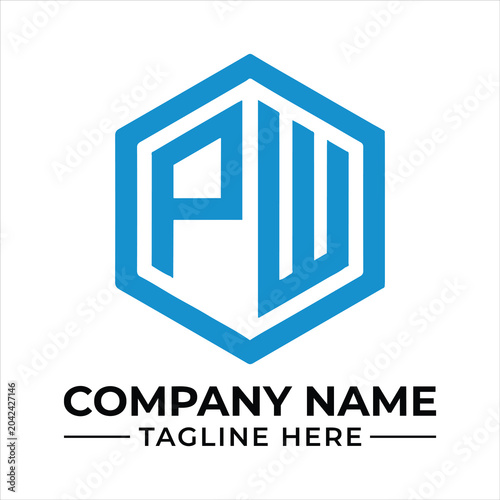 Hexagon pw letter logo design