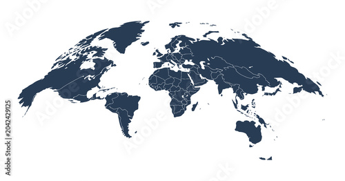 Photos World map with curved half globe of blue Earth for global geography and internat