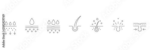 Fotografie Hair treatment line icon set showcasing follicle care, scalp hydration, serum ab