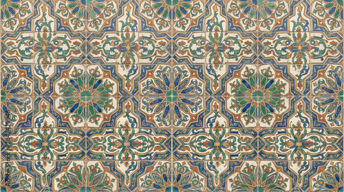 Background texture of traditional Moroccan mosaic tiles with intricate geometric pattern for exotic aesthetic wallpaper and professional interior backdrop design high resolution 4k