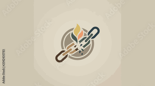 Photos Broken Chain Icon with Flame Symbol for Freedom and Liberation Concept