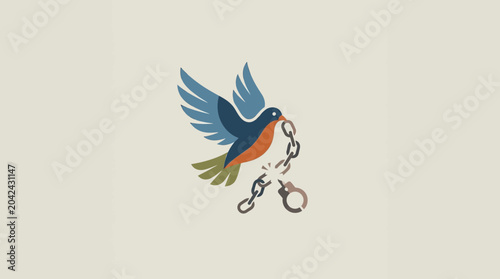 Bild auf Leinwand Bird Flying with Broken Chain Symbolizing Freedom and Liberation