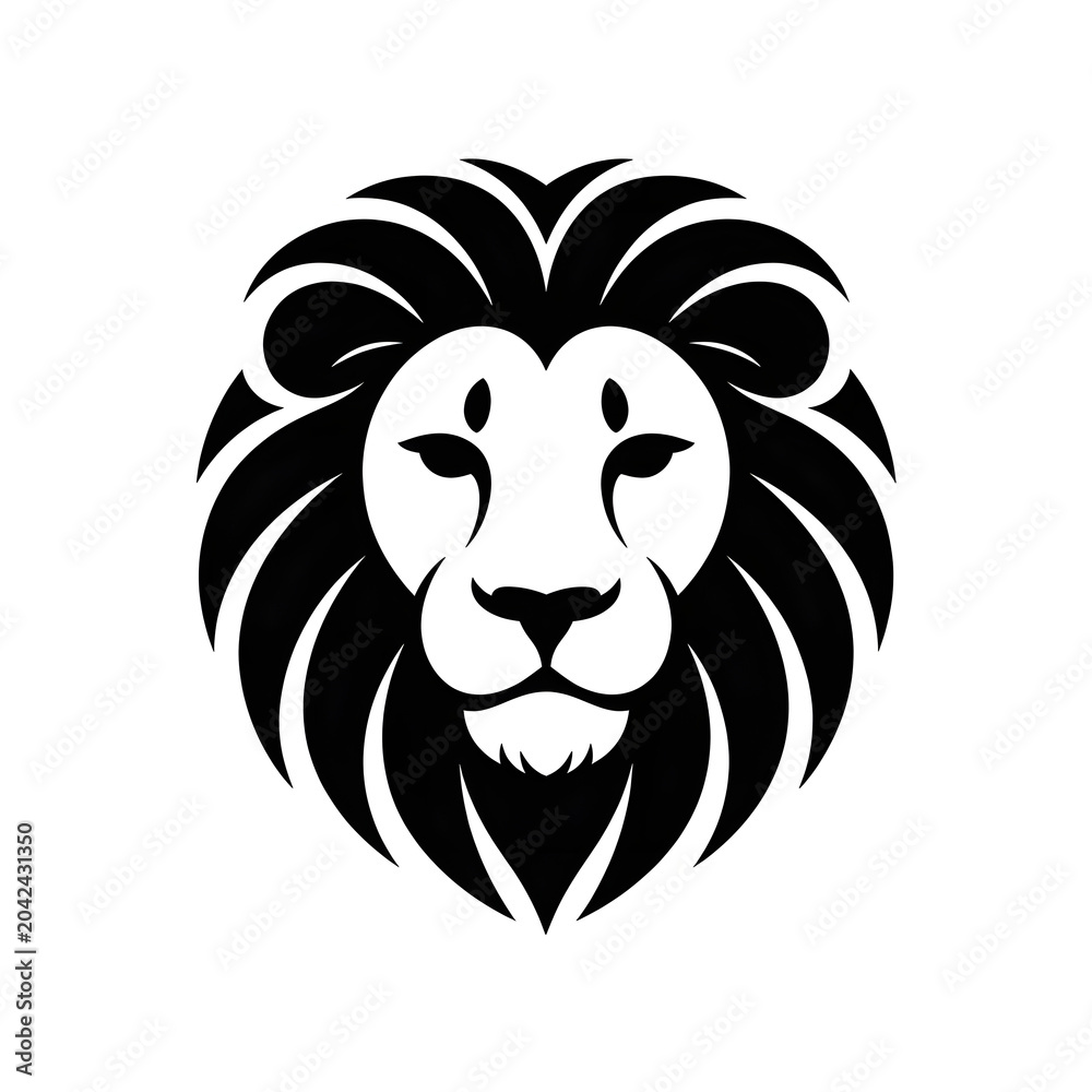 Fototapeta premium lion vector illustration, Minimalist black and white lion head vector illustration icon with a thick mane