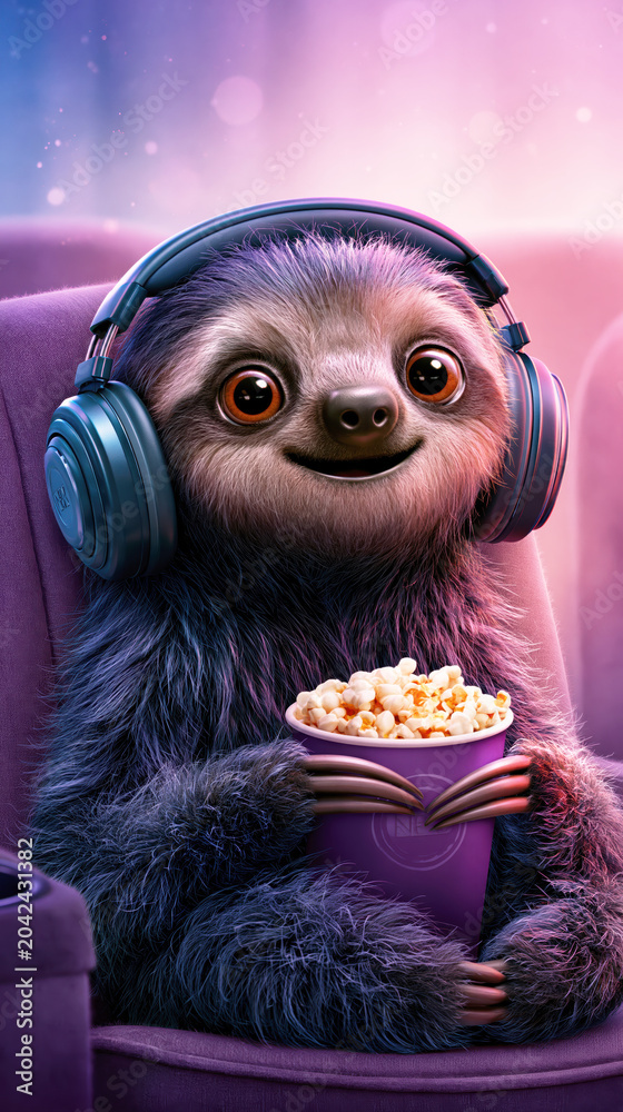 Obraz premium Cute Sloth Movie Night Avatar – AI Generative