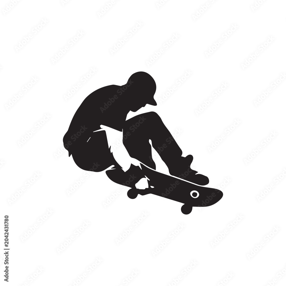 Fototapeta premium Black and White Skateboarder Aerial Grab Silhouette Design