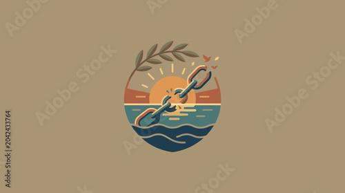 Photos Broken Chain Icon with Sunset and Olive Branch