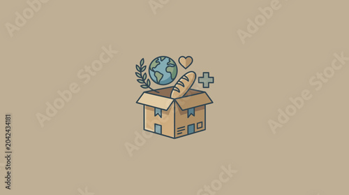 Photos Charity Donation Box with Food and Medical Supplies Icon