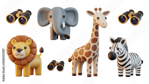 Canvas Print Colorful cartoon animals walking together in a playful line Vector