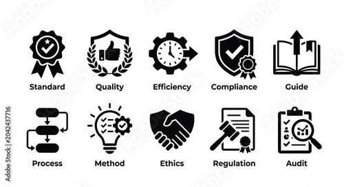 Obraz na płótnie Silhouette icons for business concepts including standard quality efficiency and