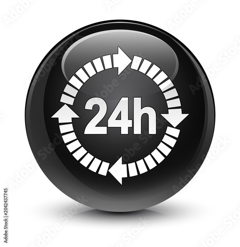 24 hours delivery icon glassy black round button