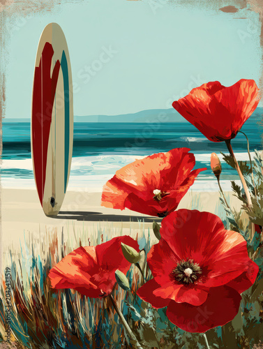 Vintage California Surf Travel Poster – AI Generative