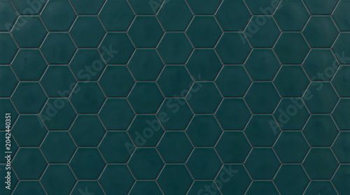Dark teal ceramic hexagon tile wall texture background with geometric pattern for modern interior branding and professional architectural wallpaper and clean urban backdrop design