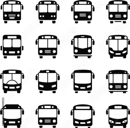 Collection of bus in black and white bus silhouette public transport