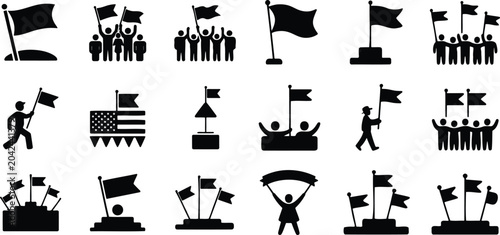 Flag Set with Patriotic Icons and Characters for National Pride Illustration on White Background Featuring Flags, Usa Symbols, Elections with Voting
