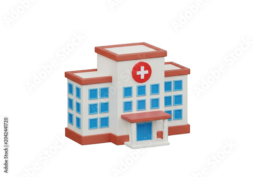 3d rendered of a hospital building with a red cross symbol on a clean background, for healthcare and, medical facility communication concepts isolated on a transparent background