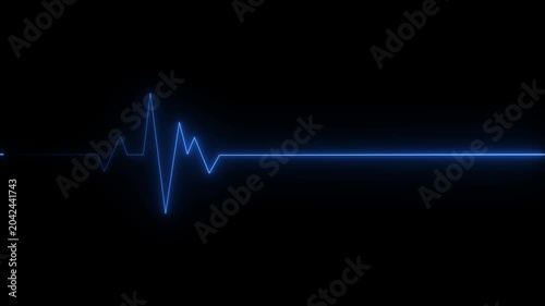 Blue Neon ECG Pulse Line Animation Background with Long Flat Heartbeat Signal Motion Graphics for Digital Medical Monitor, Cardiology Screen and Healthcare Technology