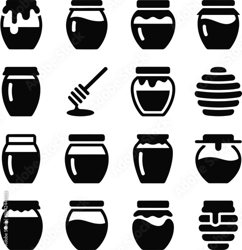 Collection of honey jars and dipper container sweet
