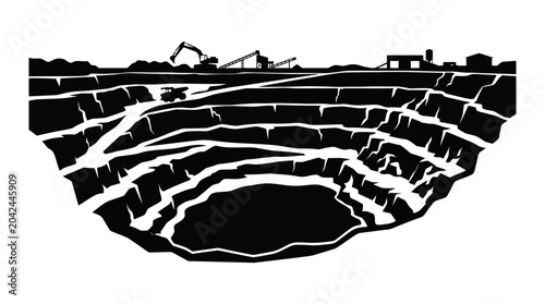 Open pit mine excavation site operations.