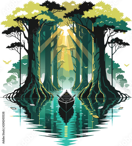 T-Shirt Design of Adventure Travel to Swamp Forest