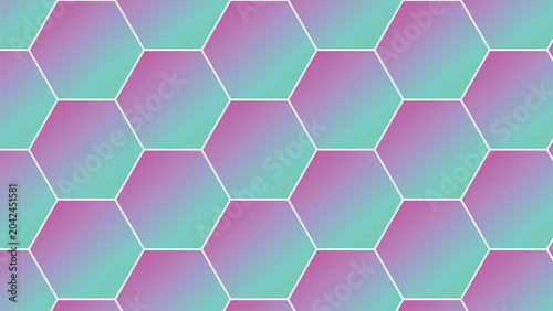 Foto Hexagonal Geometric Pattern with Gradient Purple and Mint Colors