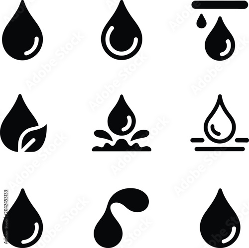 Water drop with leaf splash and liquid shapes water drop liquid