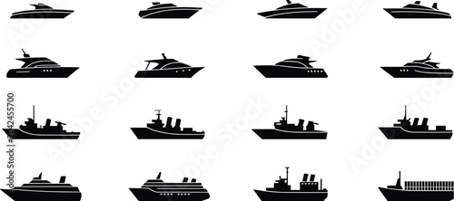 Фотография Collection of Ship and Boat Silhouettes yacht vessel