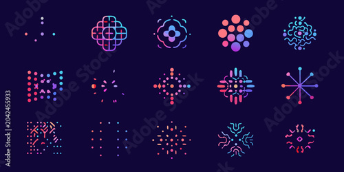 brain network icons vibrant vector neural connections