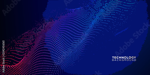 colorful technology particle waves on dark blue background