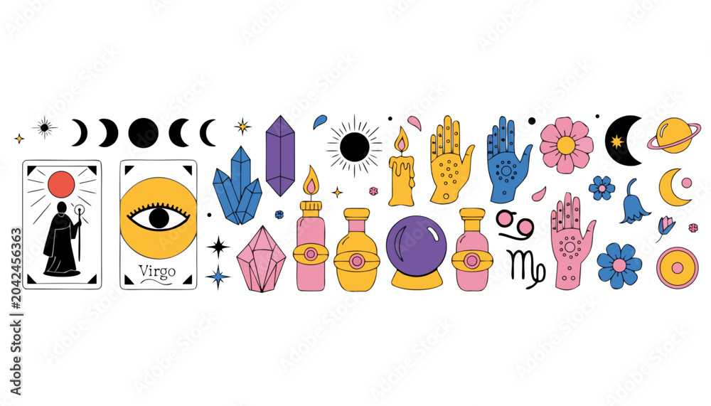 Fototapeta premium Celestial Tarot and Moon Magic Vector Collection with Mystical Elements