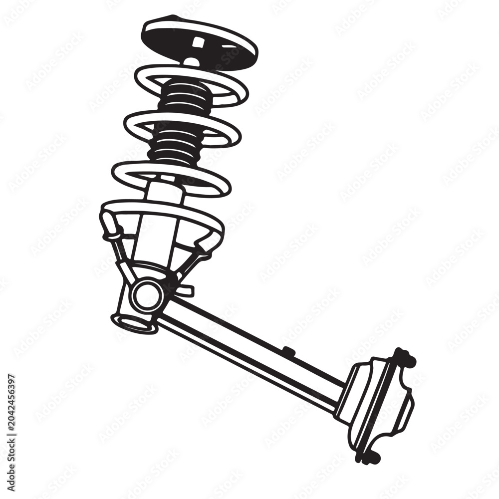 Naklejka premium Coilover Suspension Shock Absorber Vector Technical Illustration