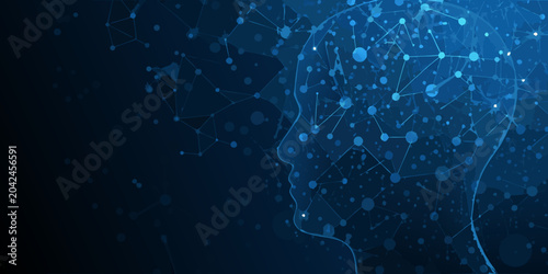 human head silhouette with neural network connections