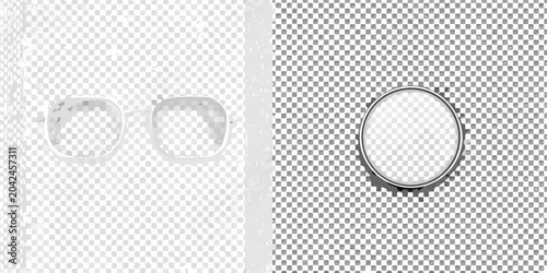 Foto magnifying glass trio on transparent background set