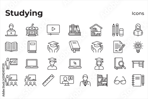 Set of studying and education line icons