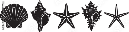 Set of sea shells and starfish icons