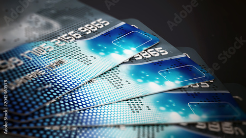 Generic multi-colored credit cards stack. 3D illustration
