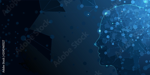 human head silhouette with neural network brain