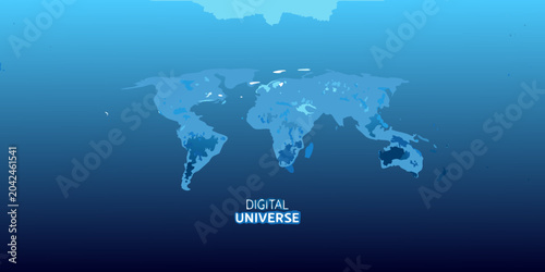 Εκτύπωση καμβά world map with digital universe text gradient background