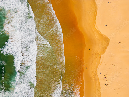 High angle Drone Point of View on Beach of Carrapateira, Algarve, Portugal along the Atlantic Ocean, looking straight down