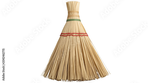 Natural straw broom for house cleaning, transparent background