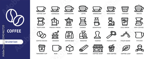 Cuadro en lienzo 32 liner icon set coffee theme