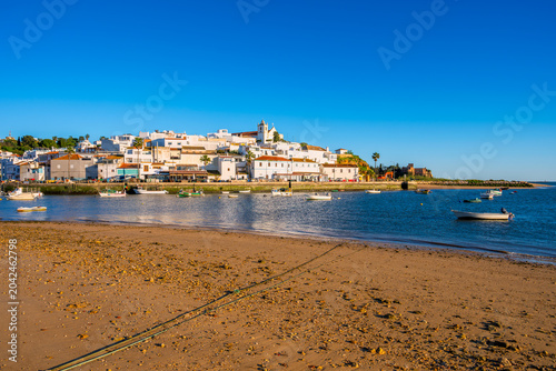 Skyline of Ferragudo, Algarve, Portugal around sunset
