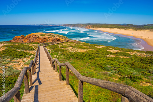 Wooden Walkway near Coastline of Carrapateira Algarve Portugal