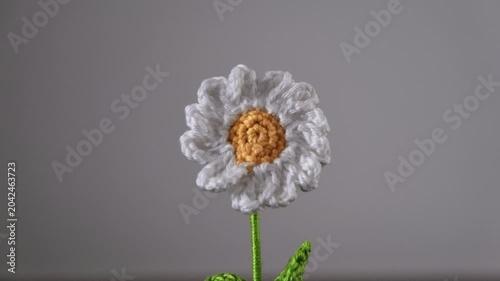 Hand making crochet daisy flower representing nature and craft.