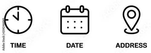 Tableau sur toile Time date and address icon design with clock calendar and GPS location symbols f