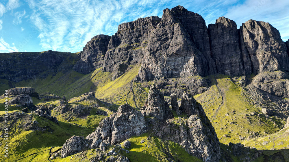 Obraz premium Aerial Shot at Scenic Viewpoint, The Storr, Isle of Skye, Scotland