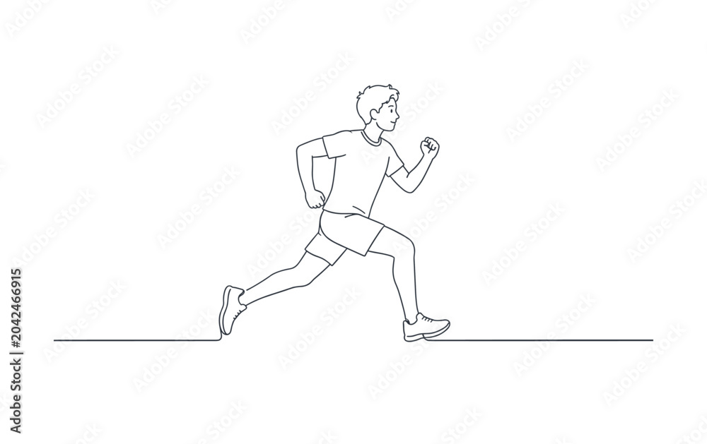 Fototapeta premium Dynamic line art illustration of a young man running with energy and focus