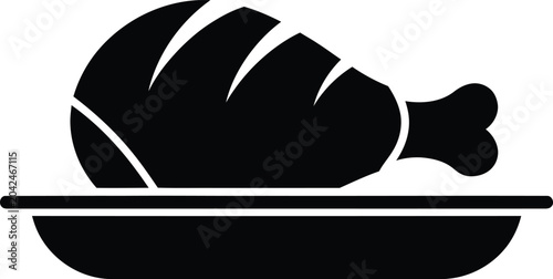 Bild auf Leinwand Minimalist black silhouette of a roasted turkey on a platter vector illustration