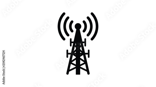 Fotografie Radio transmission tower silhouette on a white background