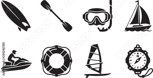 Water Sports Equipment Vector Icon Set